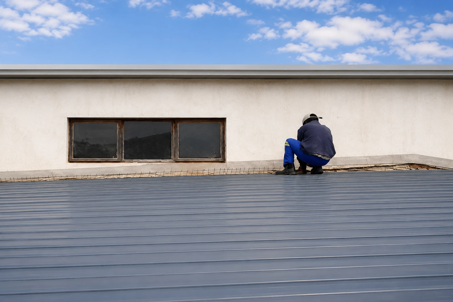 Roof sheeting installation by a Hibiscus Gutters team member